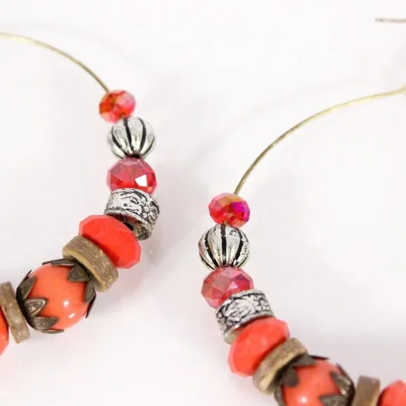 *Orange Gemstone Gold Hoop Costume Earrings - Picture 3 of 3